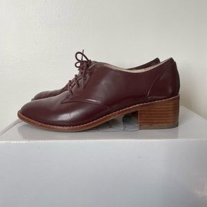 Burgundy Block Heel Oxford Shoe.
